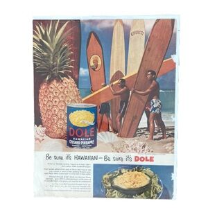 Dole Hawaiian Pineapple 1953 Surf Riders Magazine Print Ad 11 x 14 Vintage